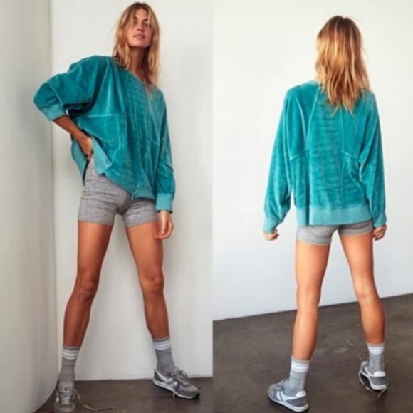 Free People Movement Sweater Women's Small teal green Strive On Velvet Pullover - Picture 2 of 12